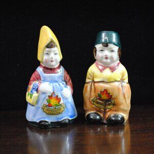 Vintage Porcelain Dutch Boy & Girl Couple Shakers Windsor, Canada Occupied Japan